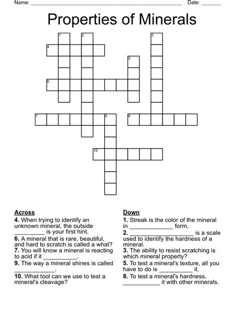 The Crossword Solver found 30 answers to "Mineral (4)", 4 letters crossword clue. The Crossword Solver finds answers to classic crosswords and cryptic crossword puzzles. Enter the length or pattern for better results. Click the answer to find similar crossword clues . Enter a Crossword Clue.